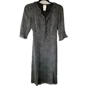 Garnet Hill Dress Womens 4 Midi 100% Silk Ruffle Cocktail Elegant V-Neck